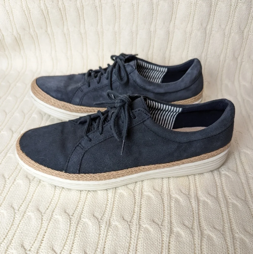 Collections‎ by Clarks Marie Mist Derby Faux Suede Sneakers 8.5 Navy Blue Woven